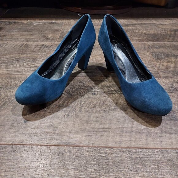Shoes Easy Spirit Blue Suede 3 Inch High Heel Pumps Anti Gravity USA Size 7.5 - Picture 8 of 13